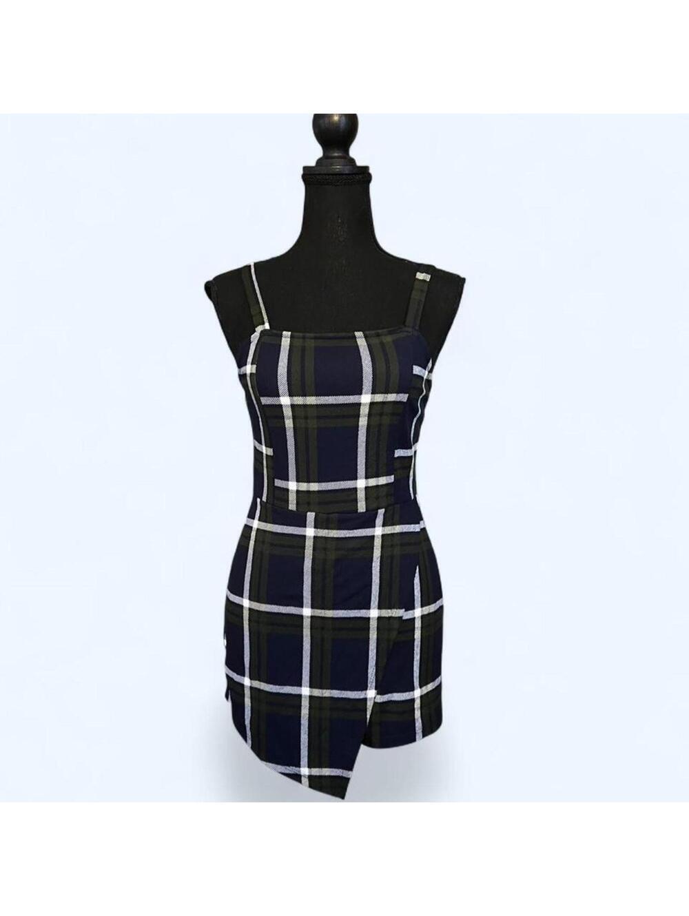 Vintage Y2K Almost Famous plaid romper mini grunge indie sleaze size XS 💚